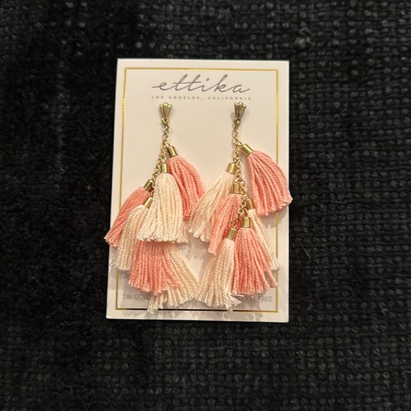 Pink and White Fringe Earrings - Picture 1 of 2